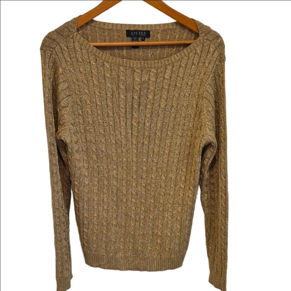 Lauren Ralph Lauren Sweaters - Lauren Ralph Lauren Gold Metallic Ribbed Silk Blend Crew Neck Sweater